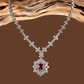 White finish Zicron & Synthetic Ruby Necklace | 925 Sterling Silver | 18kt Gold Plating