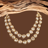 Double Layer Gold finish Moissanite Polki Necklace | 925 Sterling Silver | 18kt Gold Plated
