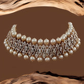 Gold Finish Freshwater Pearl & CZ Choker Necklace | 925 Sterling Silver | 18kt Gold Plating