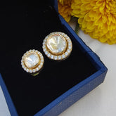 Classic Round Moissanite Polki Stud Earrings in 925 Sterling Silver