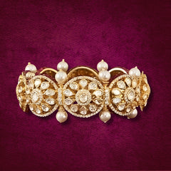 Gold finish Moissanite Polki & Synthetic Ruby Stone Bangle | 925 Sterling Silver | 18kt Gold Plated