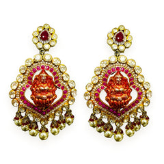 Divine Laxmi Polki Temple Earrings | 925 Sterling Silver | 18kt Gold Plated | Best Gift for Women |Jadau Jewelry