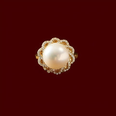 Gold Finish Pearl Ring in 925 Sterling Silver