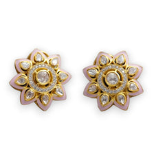 Captivating Floral Moissanite Polki Earrings with Silver Push Backs | 925 Sterling Silver |18kt Gold Plated | Jadau Jewelry