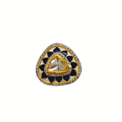 Elegant Trillion Polki Ring with Enamel | Adjustable Ring | 925 Sterling Silver | 18kt Gold Plated | Best Gift for Women | Jadau Jewelry |Enchantica