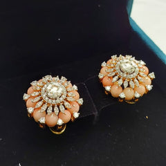 Gold finish Floral Coral Glow Stud Earrings in 925 Sterling sliver