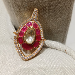 Gold finish Royal Ruby Polki Halo Ring in 925 Sterling Silver