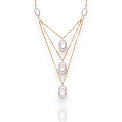 Exquisite Three-Layer Moissanite Polki Necklace: 925 Sterling Silver with 18kt Gold Plating - Authentic Jadau Jewelry by Enchantica