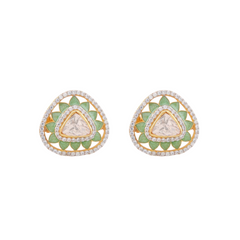 Elegant Trillion Polki Studs with Enamel | 925 Sterling Silver | 18kt Gold Plated | Best Gift for Women | Jadau Jewelry |Enchantica