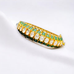 Elegant Tennis Polki Openable Bangle with Emerald Enameling | 925 Sterling Silver | 18kt Gold Plated | Jadau Jewelry