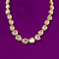 Single Layer Gold finish Moissanite Polki Necklace | 925 Sterling Silver | 18kt Gold Plated