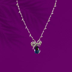White Finish Zircon and Synthetic Sapphire Pendant Necklace in 925 Sterling Silver