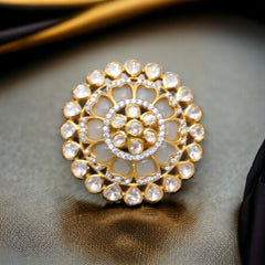 Charming Floral Polki Ring - Adjustable to Fit All | 925 Sterling Silver | 18kt Gold Plated | Jadau Jewelry