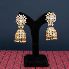 Gold Finish Moissanite Polki & CZ Dangler Earrings in Sterling Silver