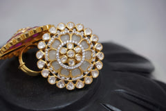 Charming Floral Polki Ring - Adjustable to Fit All | 925 Sterling Silver | 18kt Gold Plated | Jadau Jewelry