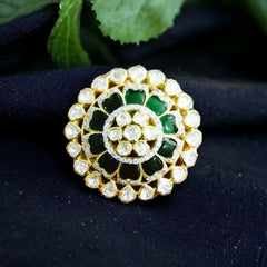 Charming Floral Polki Ring - Adjustable to Fit All | 925 Sterling Silver | 18kt Gold Plated | Jadau Jewelry