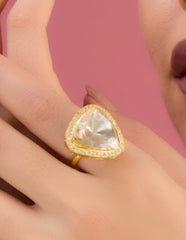 Trillion-Cut Polki Halo Ring in 925 Sterling Silver