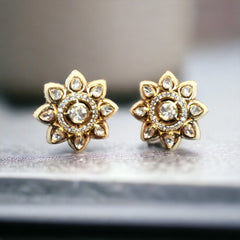 Captivating Floral Moissanite Polki Earrings with Silver Push Backs | 925 Sterling Silver |18kt Gold Plated | Jadau Jewelry