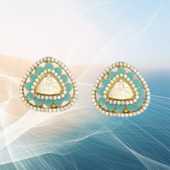 Elegant Trillion Polki Studs with Enamel | 925 Sterling Silver | 18kt Gold Plated | Best Gift for Women | Jadau Jewelry |Enchantica