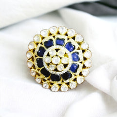 Charming Floral Polki Ring - Adjustable to Fit All | 925 Sterling Silver | 18kt Gold Plated | Jadau Jewelry