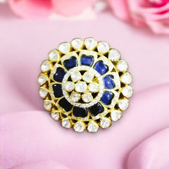 Charming Floral Polki Ring - Adjustable to Fit All | 925 Sterling Silver | 18kt Gold Plated | Jadau Jewelry