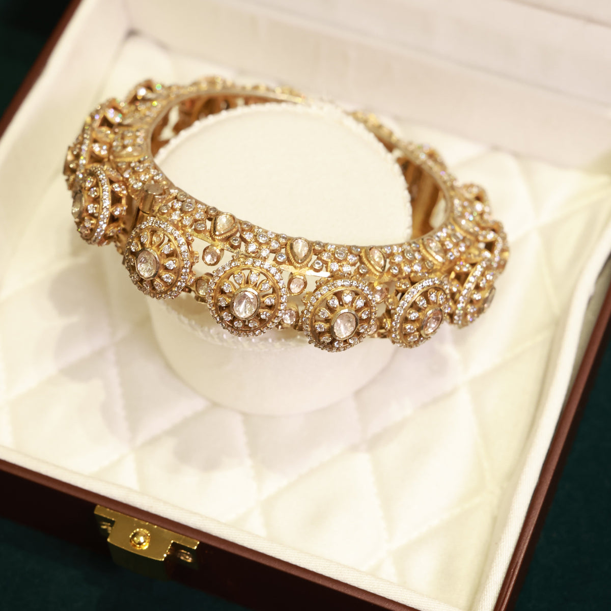 24kt Gold Polished 92.5 Pure Silver Moissanite Polki Bracelet