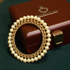 24kt Gold Polished 92.5 Pure Silver Moissanite Polki & Pearl Bracelet