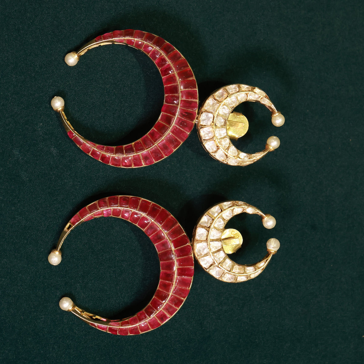 92.5 Pure Silver Moissanite Polki & Ruby Earrings