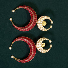 92.5 Pure Silver Moissanite Polki & Ruby Earrings