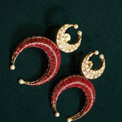 92.5 Pure Silver Moissanite Polki & Ruby Earrings