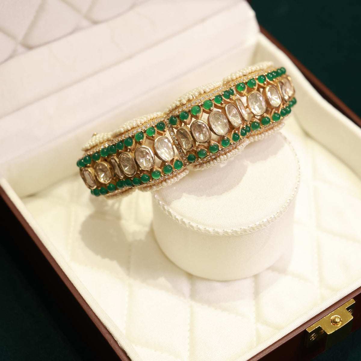 24kt Gold Polished 92.5 Pure Silver Moissanite Polki Bracelet