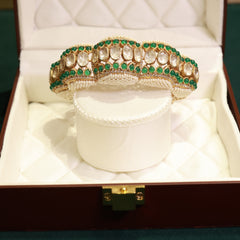 24kt Gold Polished 92.5 Pure Silver Moissanite Polki Bracelet