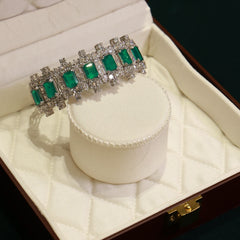 92.5 Pure Silver Moissanite Diamond & Emerald Bracelet