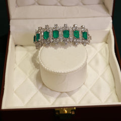 92.5 Pure Silver Moissanite Diamond & Emerald Bracelet
