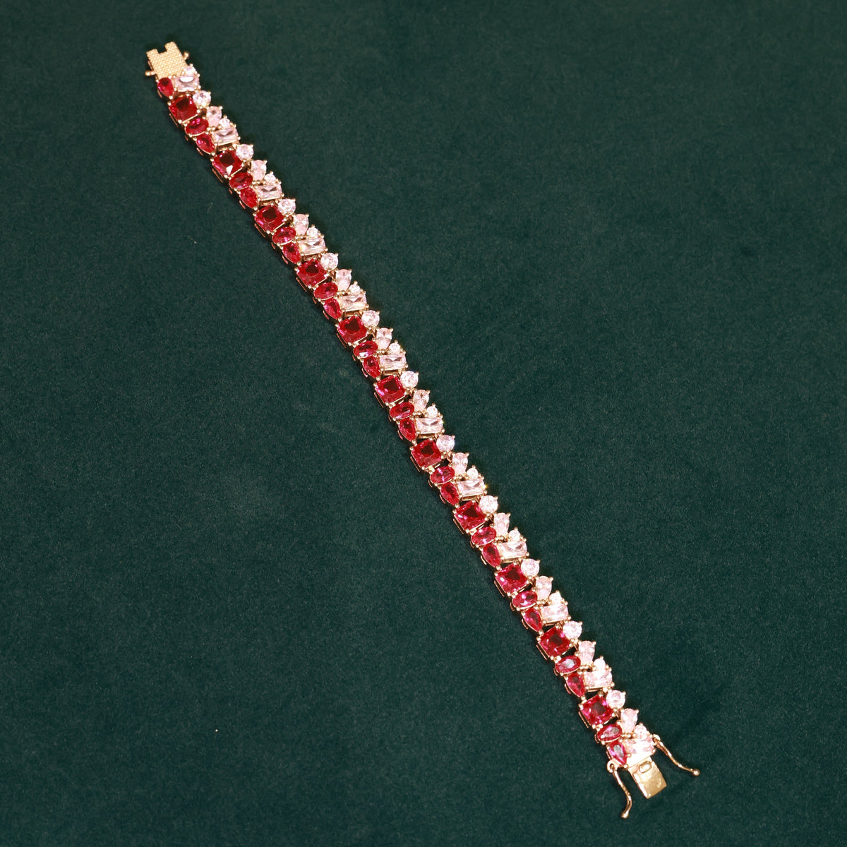 92.5 Pure Silver Moissanite Diamond & Ruby Bracelet