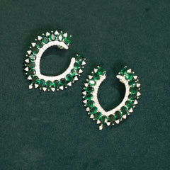 92.5 Pure Silver Moissanite Diamond & Emerald Earrings