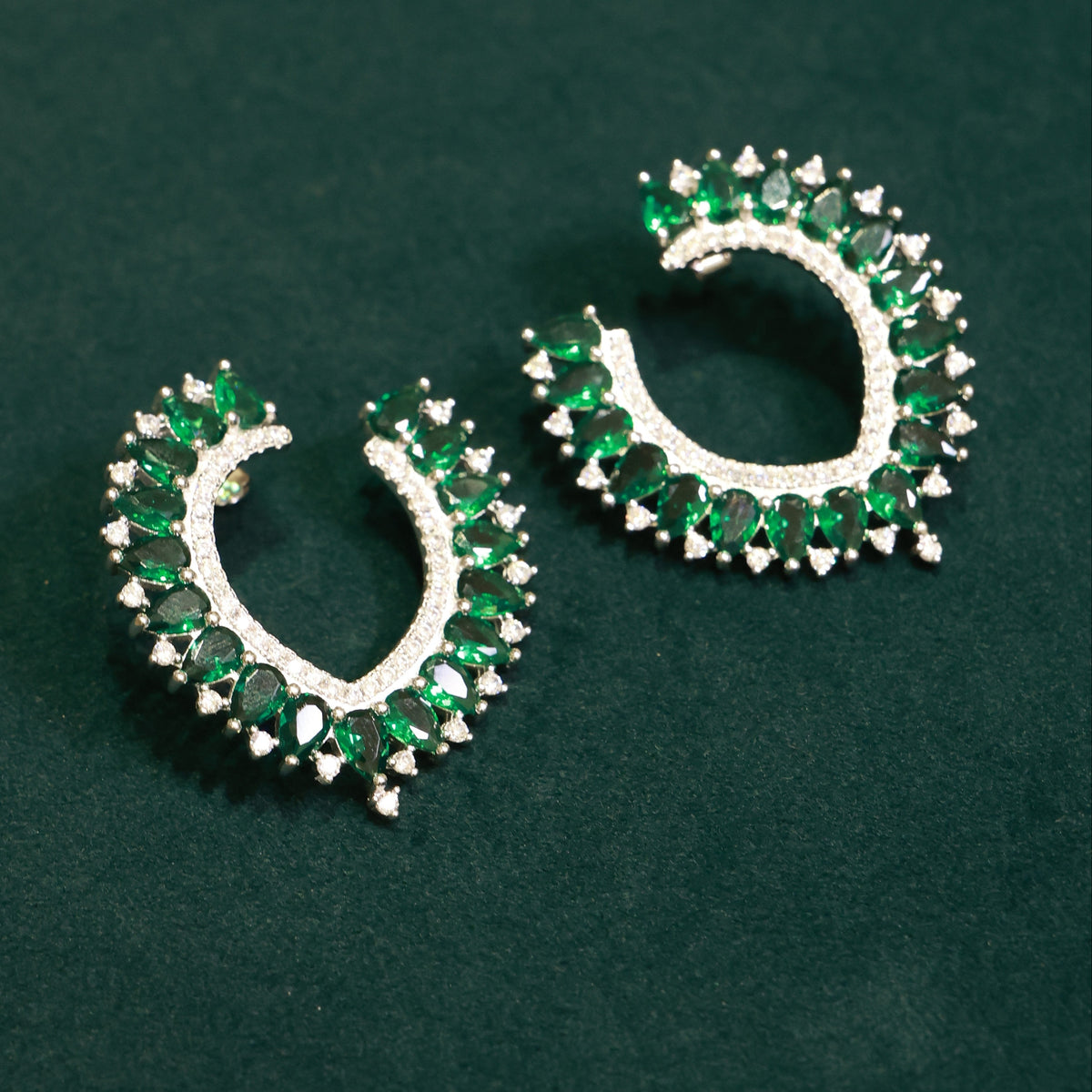 92.5 Pure Silver Moissanite Diamond & Emerald Earrings