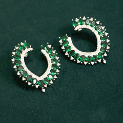 92.5 Pure Silver Moissanite Diamond & Emerald Earrings