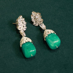 92.5 Pure Silver Moissanite Diamond & Green Stone Earrings