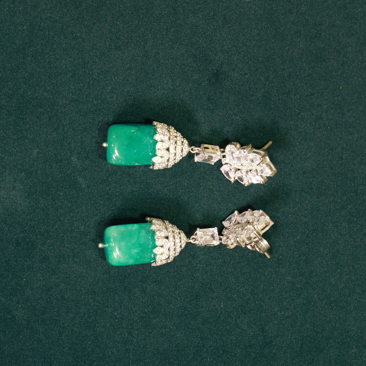 92.5 Pure Silver Moissanite Diamond & Green Stone Earrings