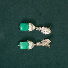 92.5 Pure Silver Moissanite Diamond & Green Stone Earrings