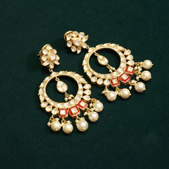 92.5 Pure Silver Moissanite Polki & Pearl Earrings