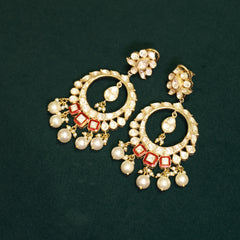 92.5 Pure Silver Moissanite Polki & Pearl Earrings