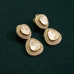 92.5 Pure Silver Moissanite Polki Daimond Earrings
