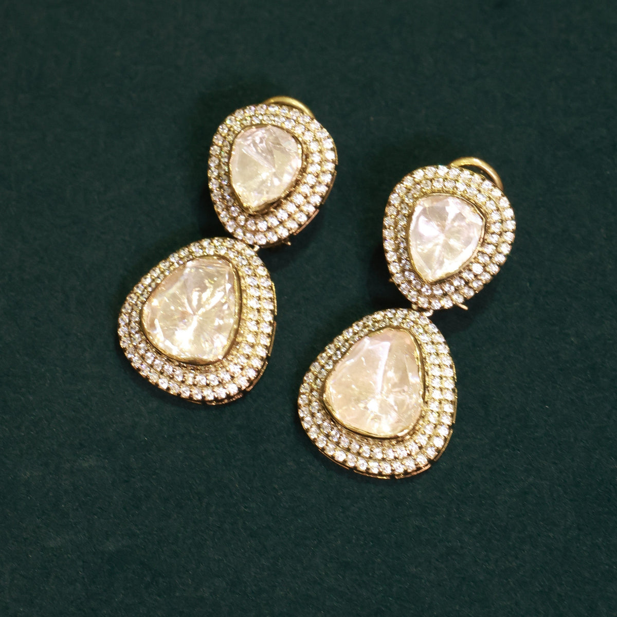 92.5 Pure Silver Moissanite Polki Daimond Earrings