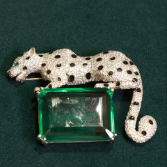 92.5 Pure Silver Moissanite Diamond & Emerald Brooch