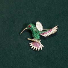 92.5 Pure Silver Moissanite Diamond, Ruby & Emerald Brooch