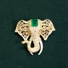 92.5 Pure Silver Moissanite Diamond & Emerald Brooch