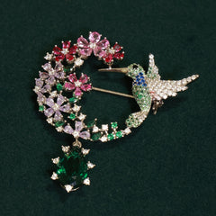 92.5 Pure Silver Moissanite Diamond, Emerald & Ruby Brooch
