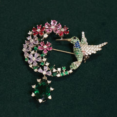 92.5 Pure Silver Moissanite Diamond, Emerald & Ruby Brooch